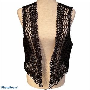 RAVEL VEST BLACK SOUTACHE RUSSIA BRAID CORD OPEN Size M JACKET COAT BOHEMIAN